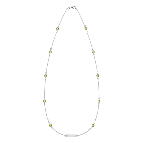 1 Nameplate & 10 Petite Peridot Necklace in 14k Gold (August) - White Gold