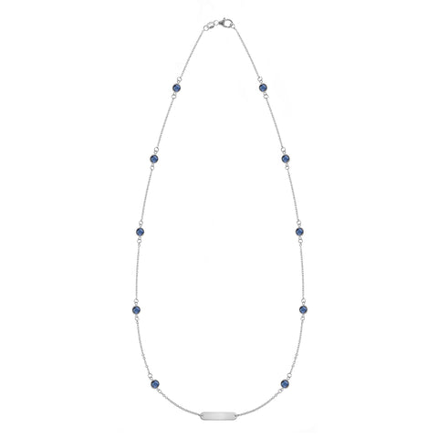 1 Nameplate & 10 Petite Sapphire Necklace in 14k Gold (September) - White Gold