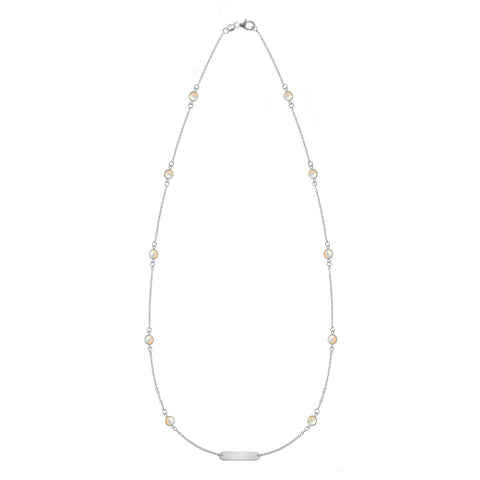 1 Nameplate & 10 Petite Opal Necklace in 14k Gold (October) - White Gold