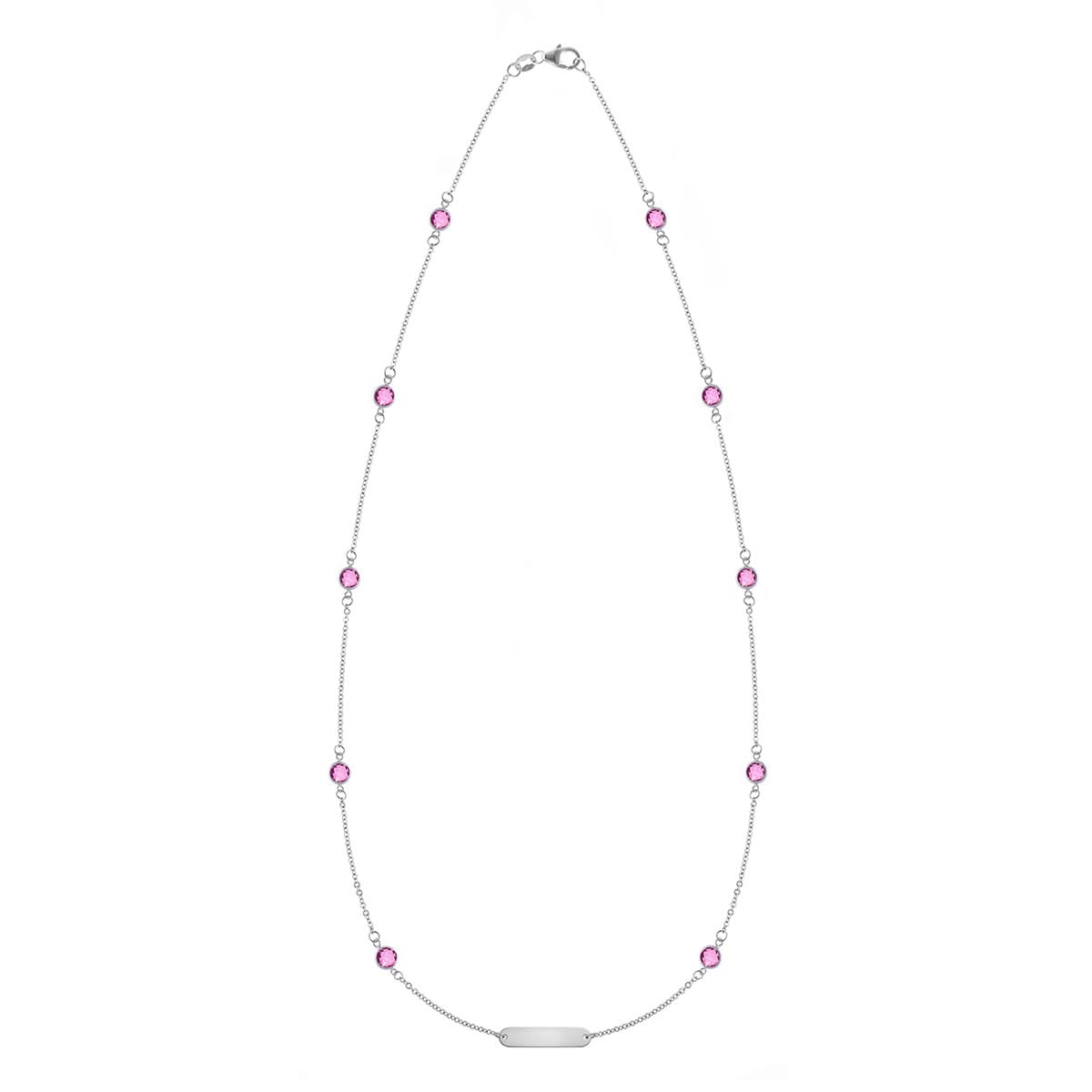 1 Nameplate & 10 Petite Pink Sapphire Necklace in 14k Gold (October)