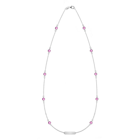 1 Nameplate & 10 Petite Pink Sapphire Necklace in 14k Gold (October) - White Gold