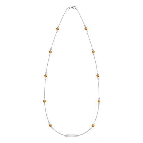 1 Nameplate & 10 Petite Citrine Necklace in 14k Gold (November) - White Gold