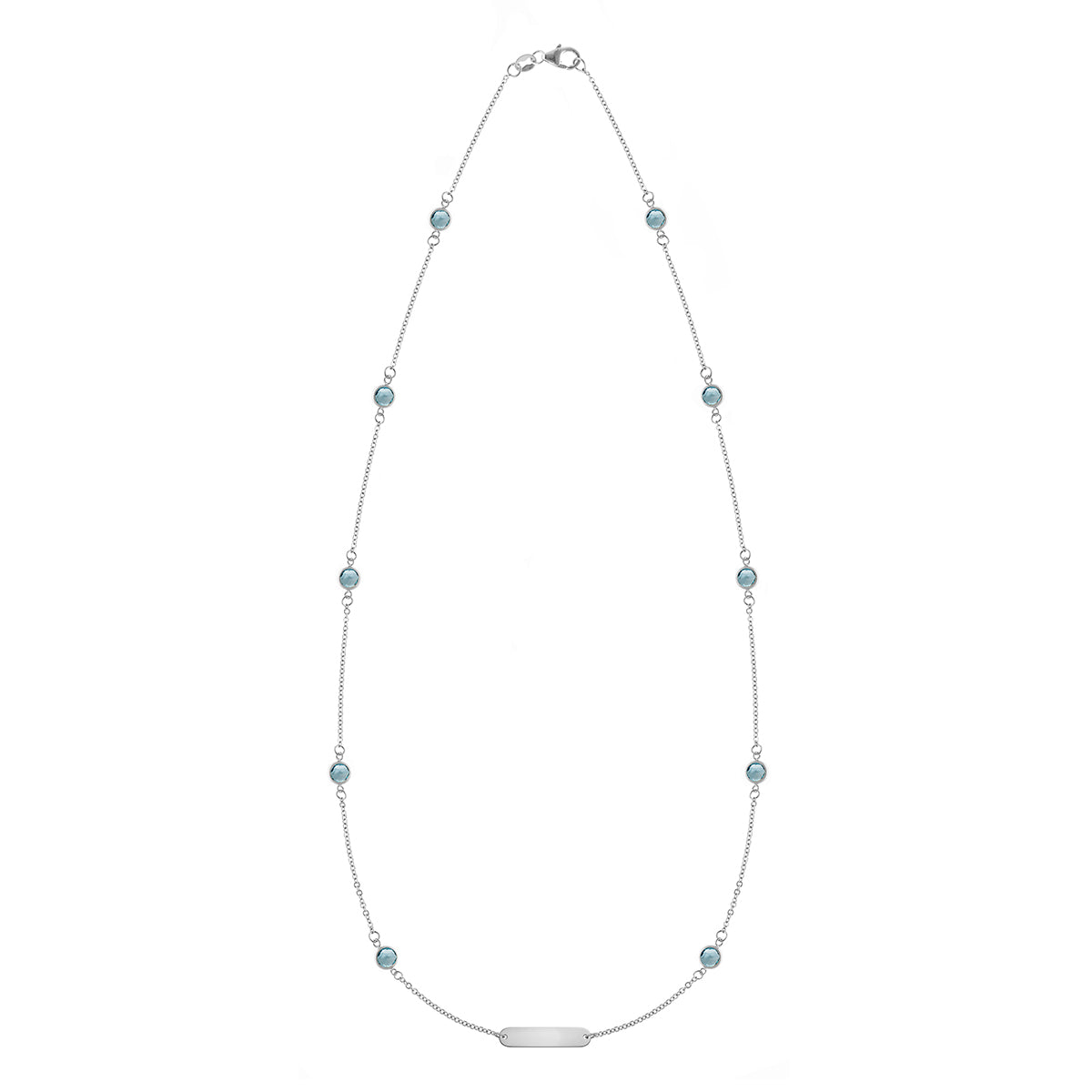 1 Nameplate & 10 Petite Nantucket Blue Topaz Necklace in 14k Gold (December)