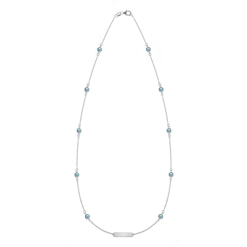 1 Nameplate & 10 Petite Nantucket Blue Topaz Necklace in 14k Gold (December) - White Gold
