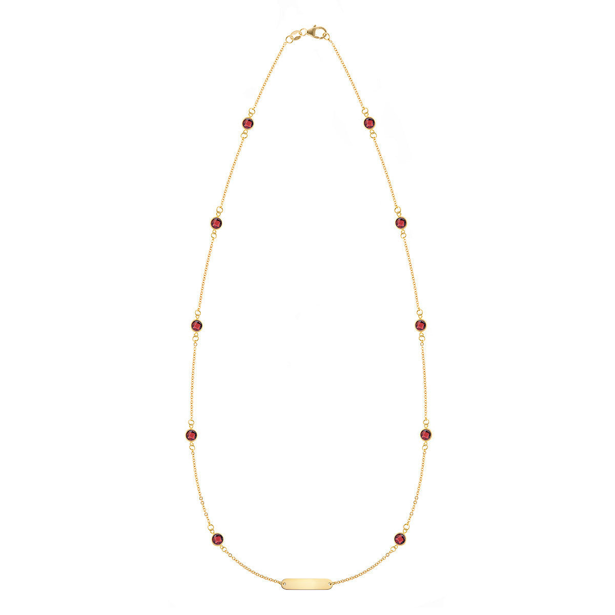 1 Nameplate & 10 Petite Garnet Necklace in 14k Gold (January)