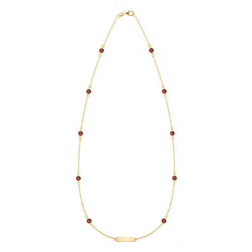 1 Nameplate & 10 Petite Garnet Necklace in 14k Gold (January)
