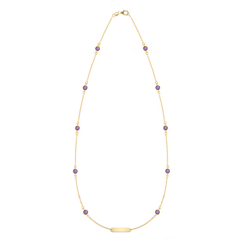 1 Nameplate & 10 Petite Amethyst Necklace in 14k Gold (February)