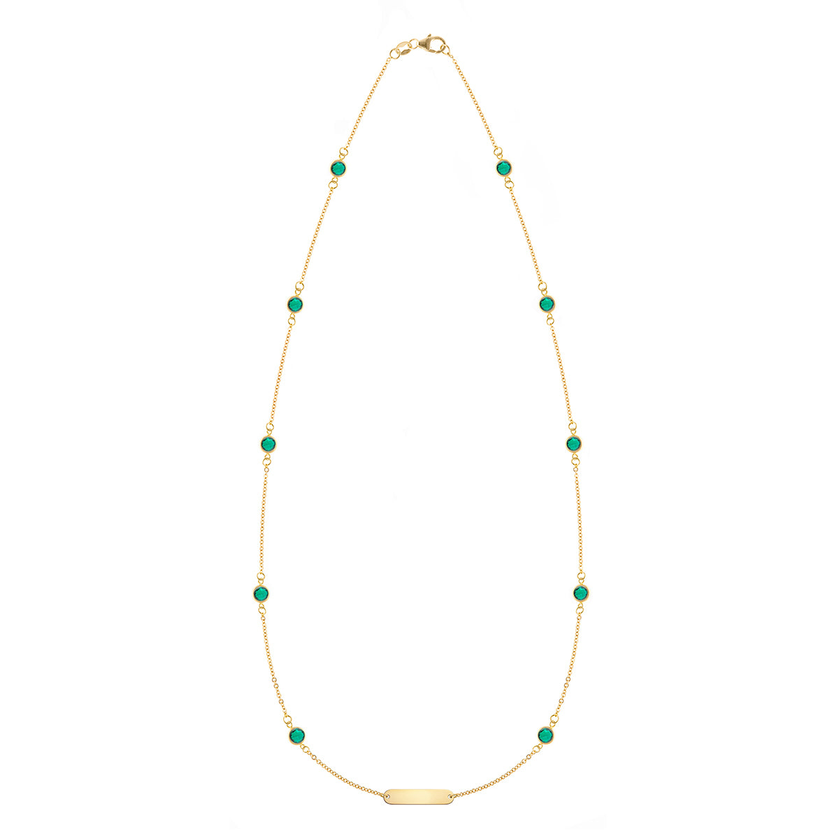 1 Nameplate & 10 Petite Emerald Necklace in 14k Gold (May)