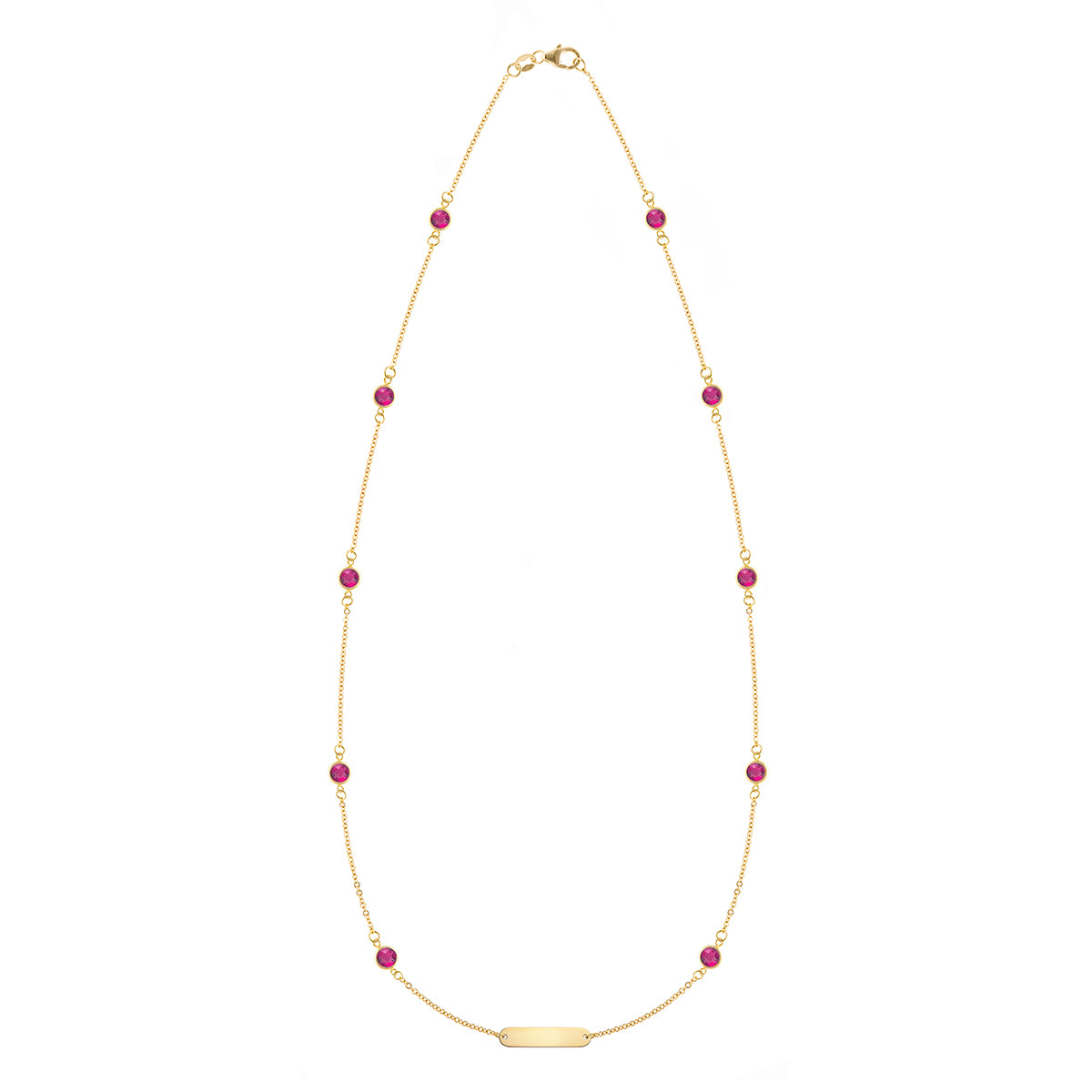 1 Nameplate & 10 Petite Ruby Necklace in 14k Gold (July)