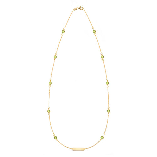 1 Nameplate & 10 Petite Peridot Necklace in 14k Gold (August)