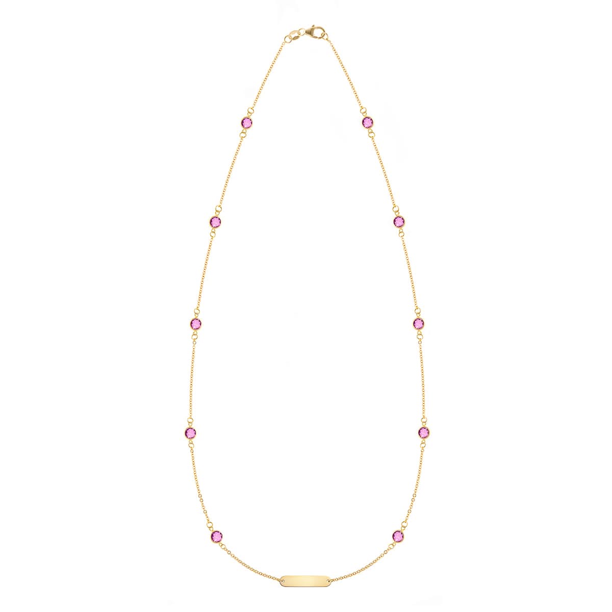 1 Nameplate & 10 Petite Pink Sapphire Necklace in 14k Gold (October)
