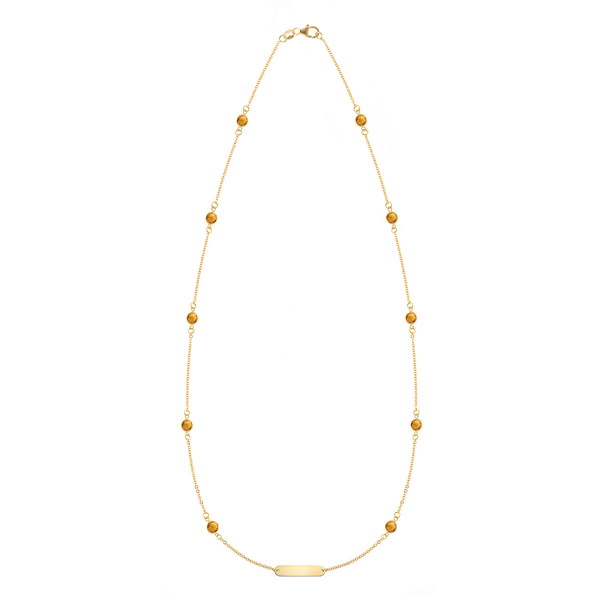 1 Nameplate & 10 Petite Citrine Necklace in 14k Gold (November)