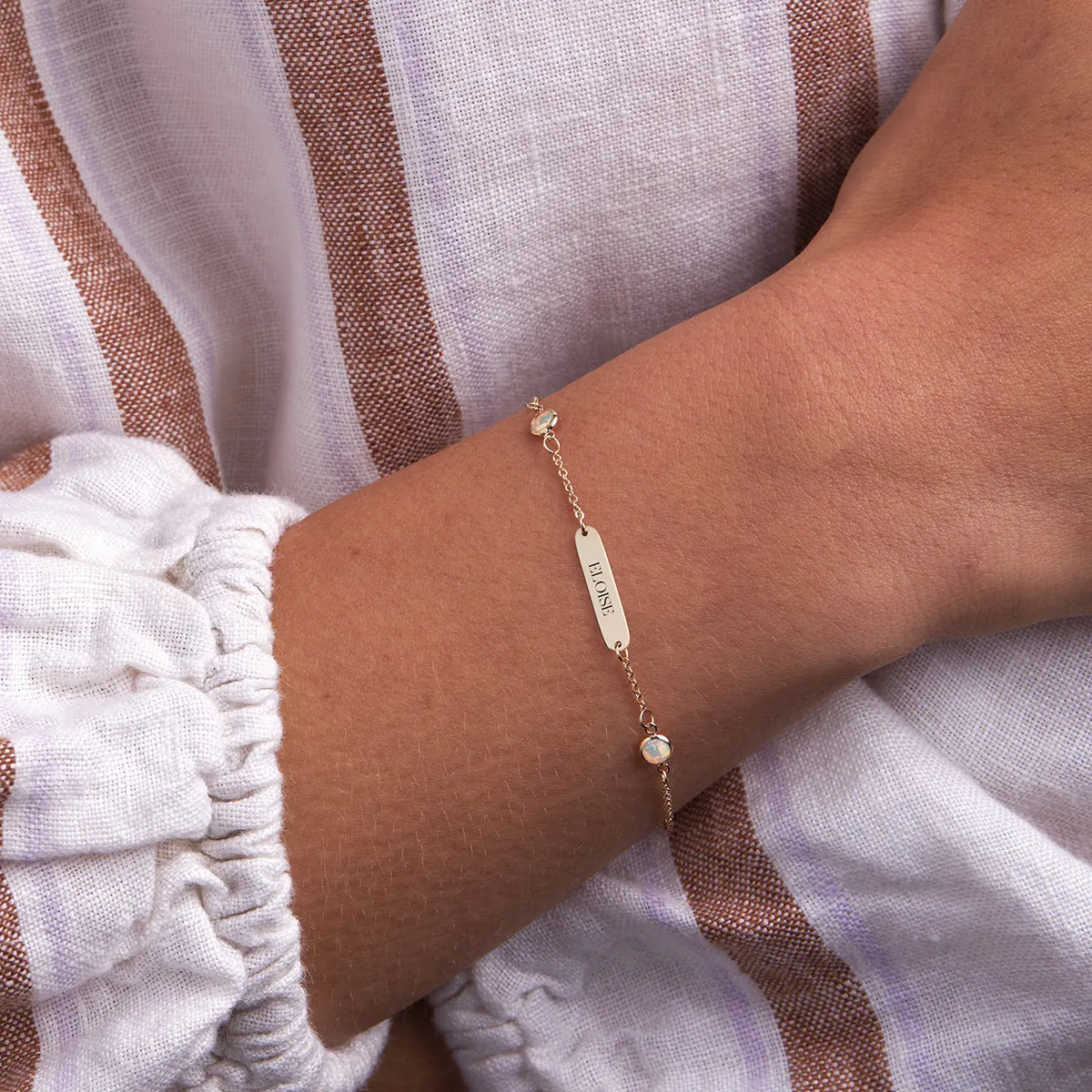 1 Nameplate & 6 Petite Opal Bracelet in 14k Gold (October)