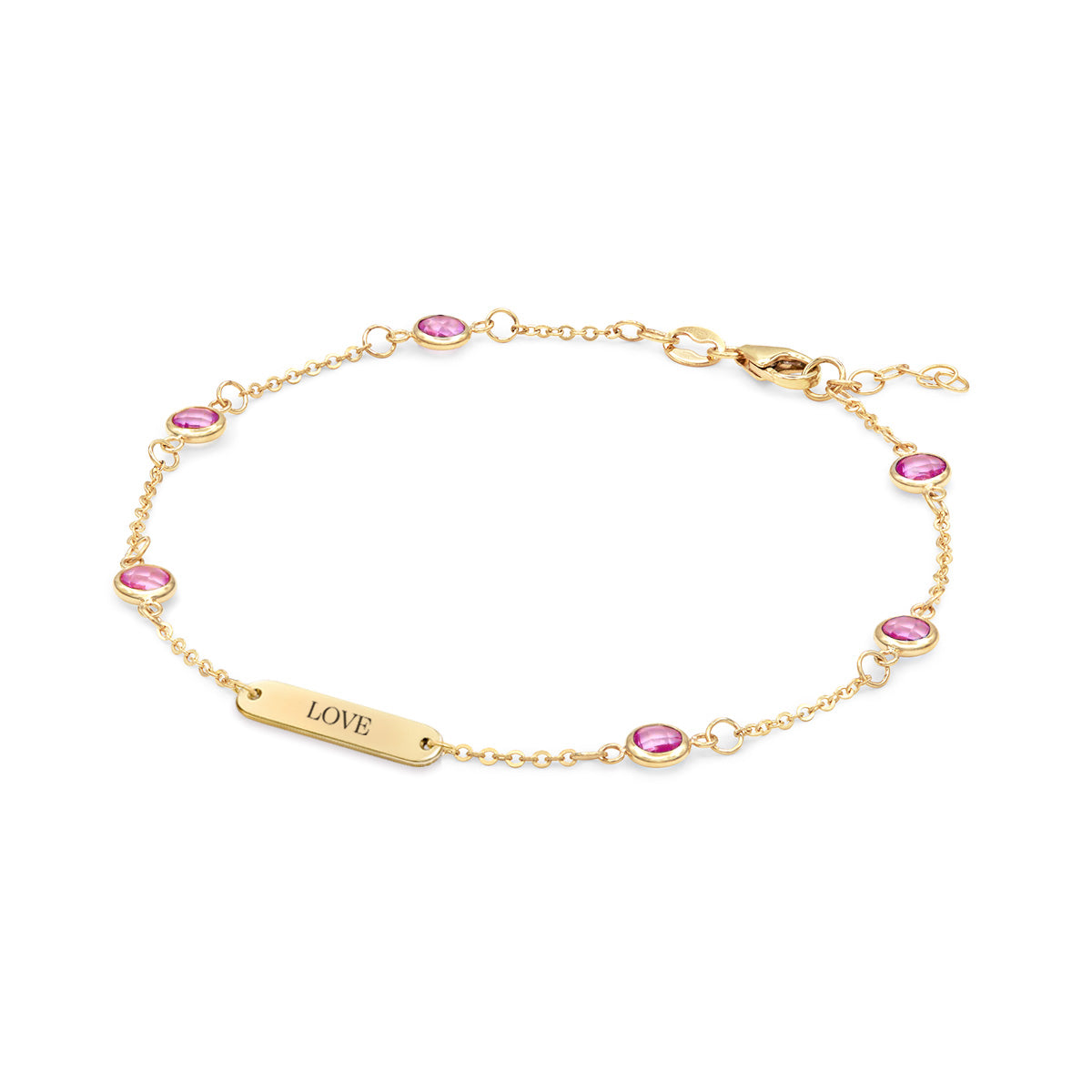 Pink Awareness LOVE & 6 Petite Pink Sapphire Bracelet