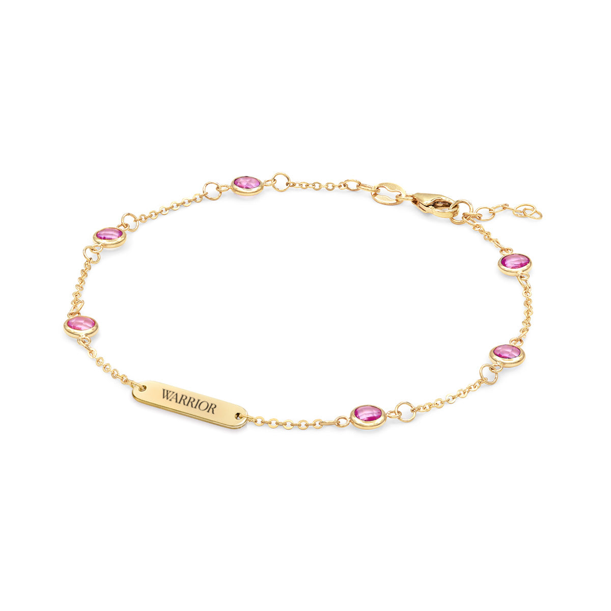 Pink Awareness WARRIOR & 6 Petite Pink Sapphire Bracelet in 14k Gold