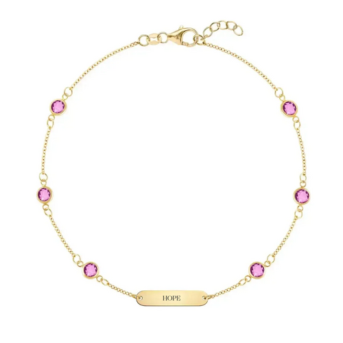 Pink Awareness HOPE & 6 Petite Pink Sapphire Bracelet in 14k Gold