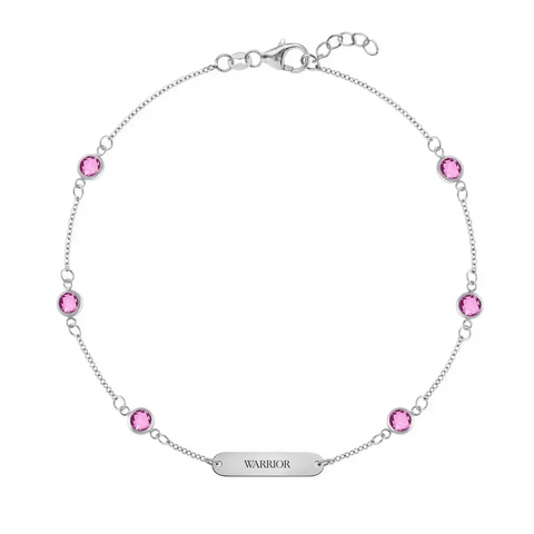 Pink Awareness WARRIOR & 6 Petite Pink Sapphire Bracelet in 14k Gold - White Gold