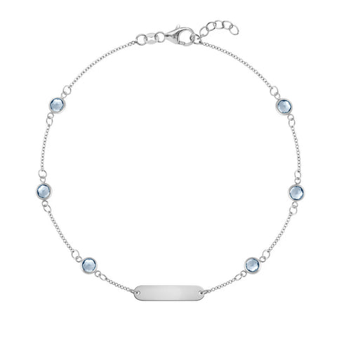 1 Nameplate & 6 Petite Aquamarine Bracelet in 14k Gold (March) - White Gold
