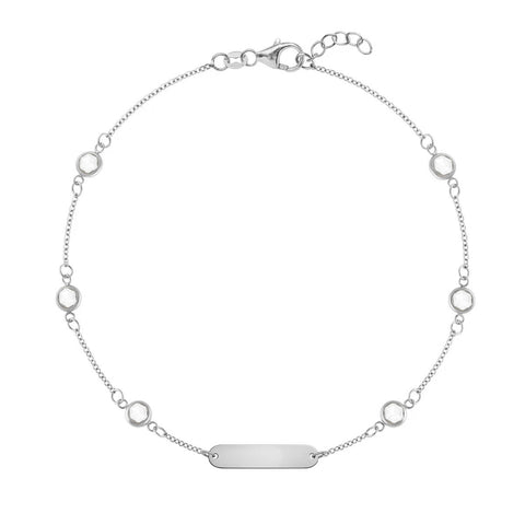 1 Nameplate & 6 Petite White Topaz Bracelet in 14k Gold (April) - White Gold