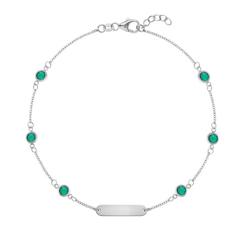 1 Nameplate & 6 Petite Emerald Bracelet in 14k Gold (May) - White Gold