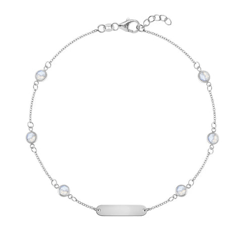 1 Nameplate & 6 Petite Moonstone Bracelet in 14k Gold (June) - White Gold