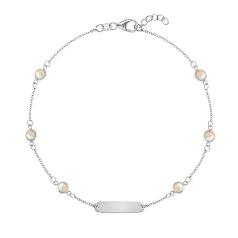 1 Nameplate & 6 Petite Opal Bracelet in 14k Gold (October) - White Gold
