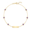 1 Nameplate & 6 Petite Amethyst Bracelet in 14k Gold (February)