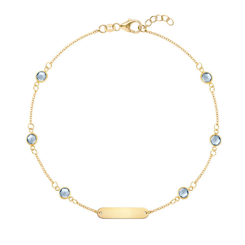 1 Nameplate & 6 Petite Aquamarine Bracelet in 14k Gold (March)