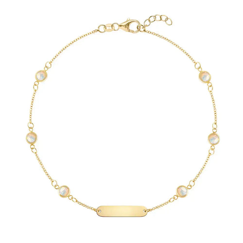 1 Nameplate & 6 Petite Opal Bracelet in 14k Gold (October)