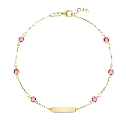 1 Nameplate & 6 Petite Pink Sapphire Bracelet in 14k Gold (October)