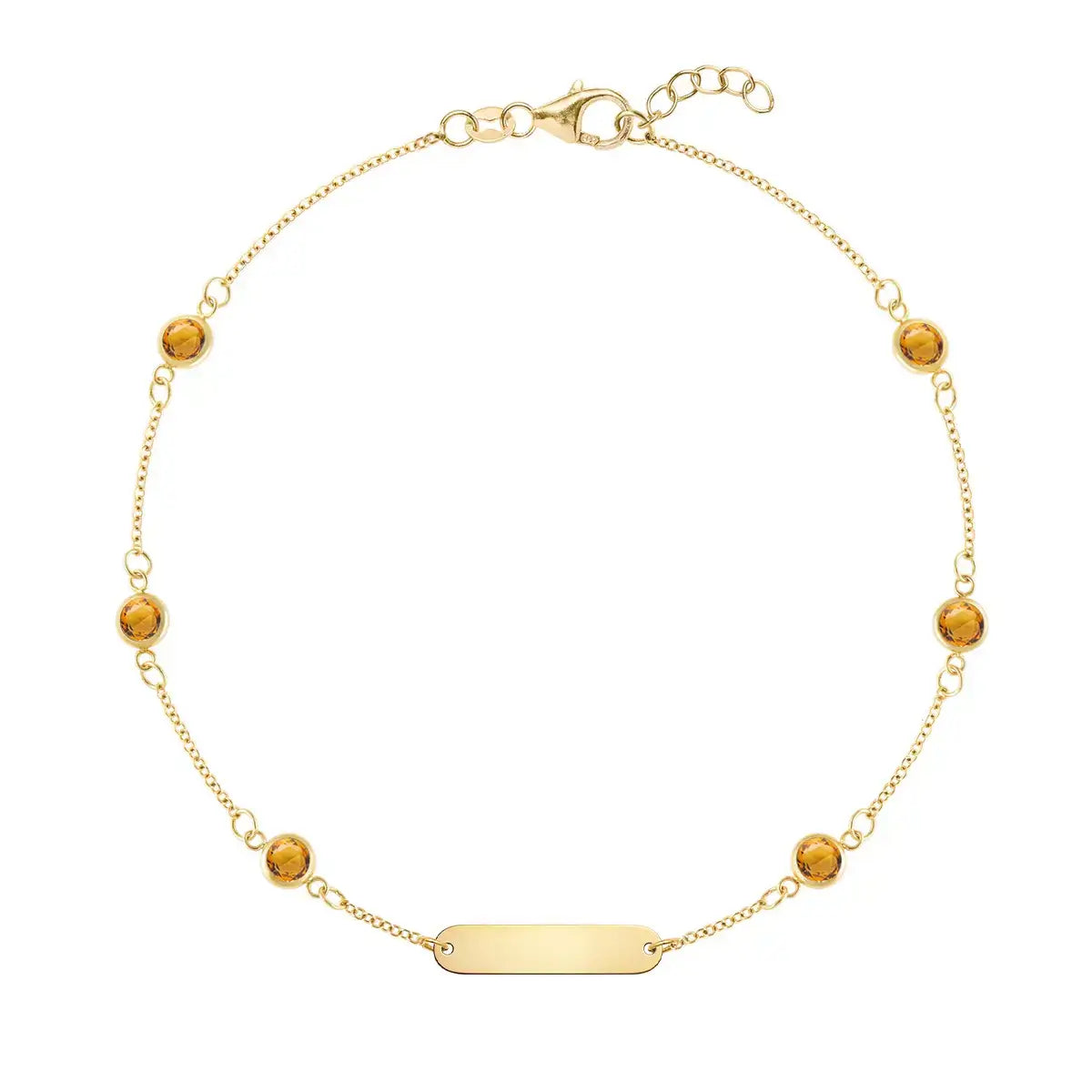 1 Nameplate & 6 Petite Citrine Bracelet in 14k Gold (November)