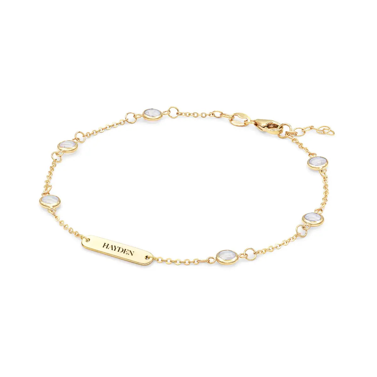 1 Nameplate & 6 Petite Moonstone Bracelet in 14k Gold (June)