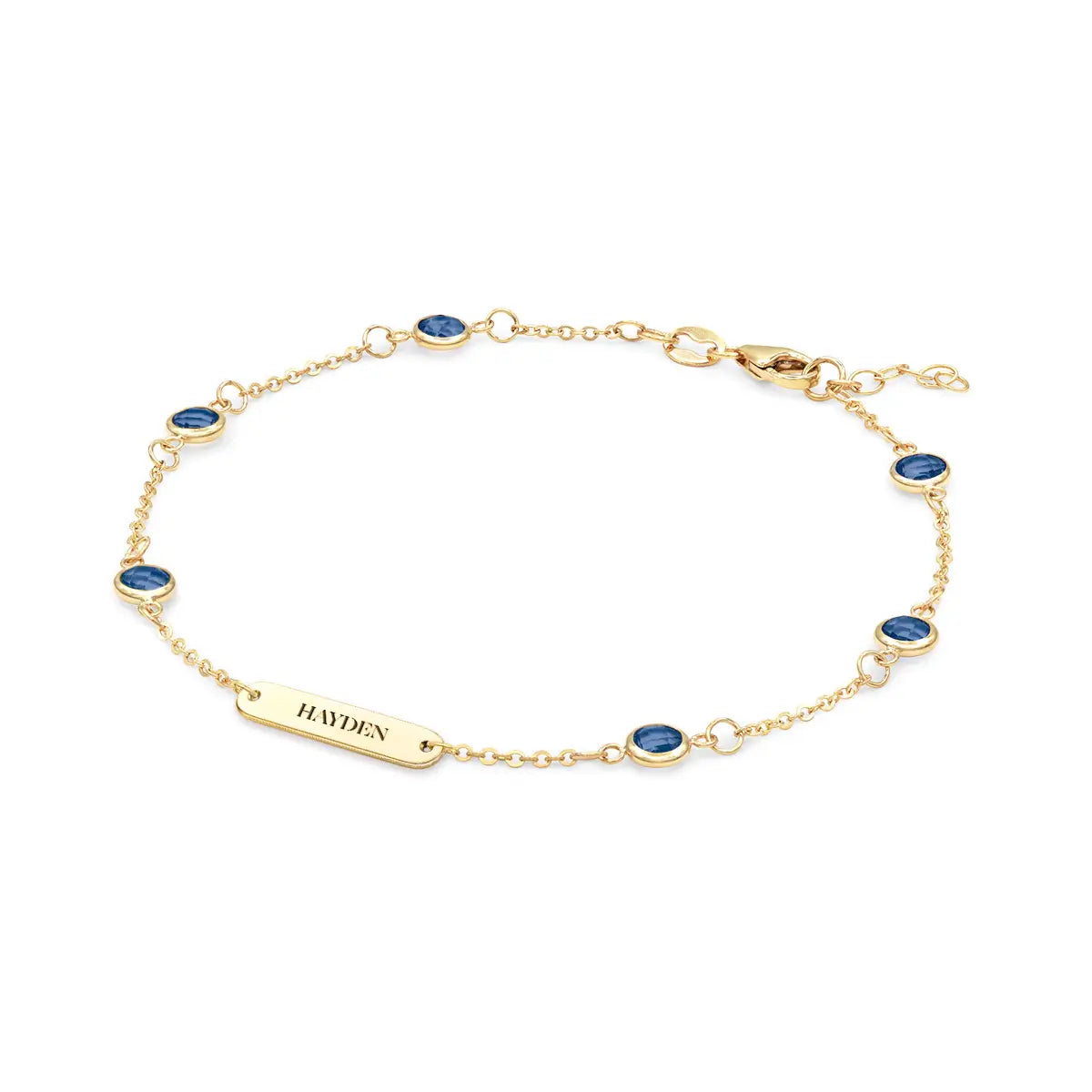 1 Nameplate & 6 Petite Sapphire Bracelet in 14k Gold (September)