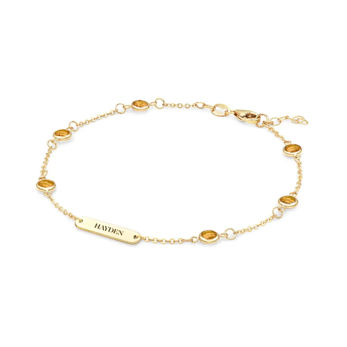 1 Nameplate & 6 Petite Citrine Bracelet in 14k Gold (November)