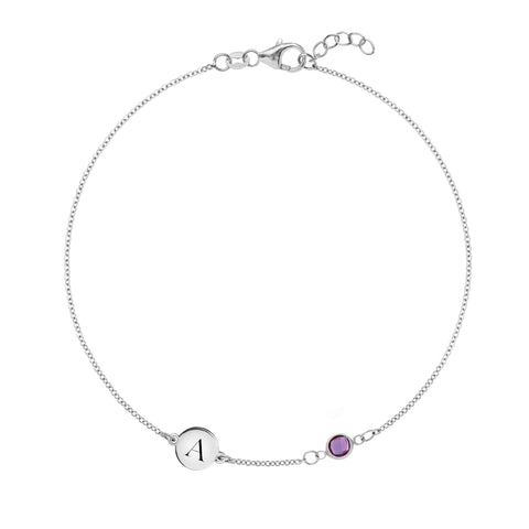 1 Letter & 1 Petite Amethyst Bracelet in 14k Gold (February) - White Gold