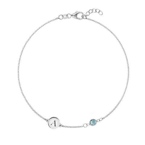 1 Letter & 1 Petite Nantucket Blue Topaz Bracelet in 14k Gold (December) - White Gold