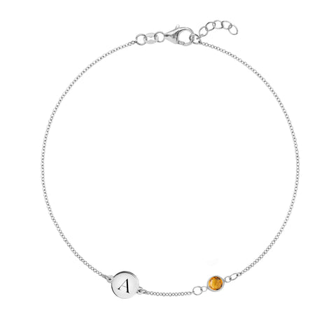 1 Letter & 1 Petite Citrine Bracelet in 14k Gold (November) - White Gold