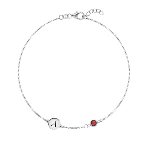 1 Letter & 1 Petite Garnet Bracelet in 14k Gold (January) - White Gold