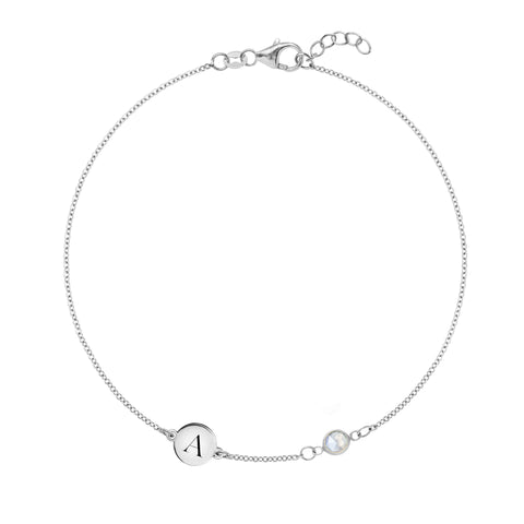 1 Letter & 1 Grand Moonstone Adelaide Mini Bracelet in 14k Gold (June) - White Gold