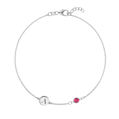 1 Letter & 1 Petite Ruby Bracelet in 14k Gold (July) - White Gold