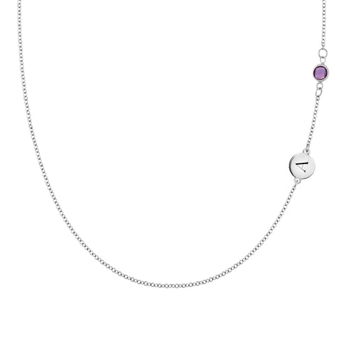 1 Letter & 1 Petite Amethyst Necklace in 14k Gold (February) - White Gold