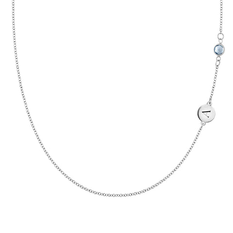 1 Letter & 1 Petite Aquamarine Necklace in 14k Gold (March) - White Gold