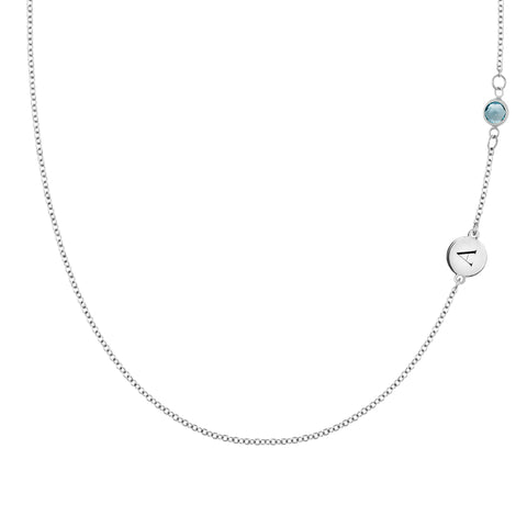 1 Letter & 1 Petite Nantucket Blue Topaz Necklace in 14k Gold (December) - White Gold