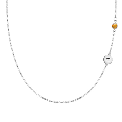 1 Letter & 1 Petite Citrine Necklace in 14k Gold (November) - White Gold