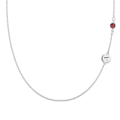 1 Letter & 1 Petite Garnet Necklace in 14k Gold (January) - White Gold