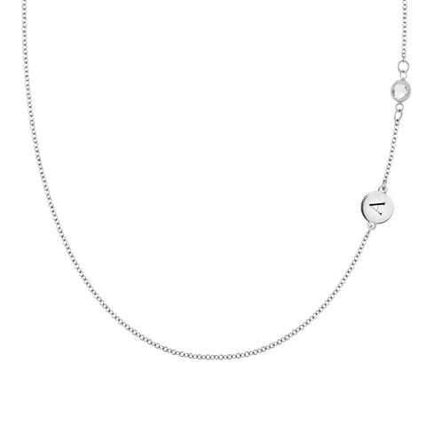 1 Letter & 1 Petite White Topaz Necklace in 14k Gold (April) - White Gold