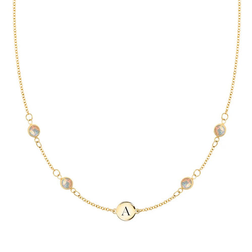 1 Letter & 4 Petite Opal Necklace in 14k Gold (October)