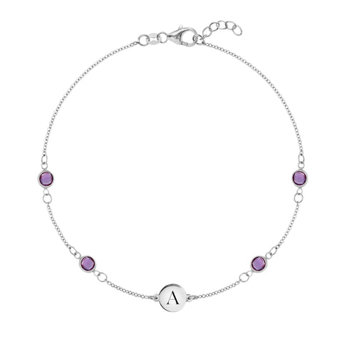 1 Letter & 4 Petite Amethyst Bracelet in 14k Gold (February) - White Gold