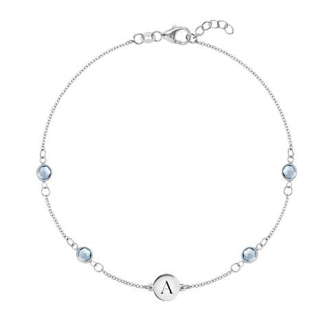 1 Letter & 4 Petite Aquamarine Bracelet in 14k Gold (March) - White Gold