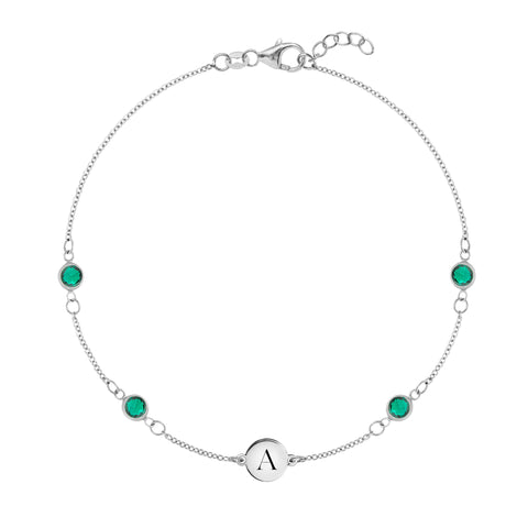 1 Letter & 4 Petite Emerald Bracelet in 14k Gold (May) - White Gold